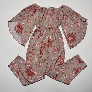 L'atiste by Amy Split Flared Sleeves Floral Women Summer Jumpsuit Sz S‎